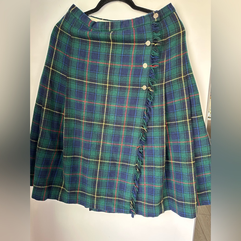 Elegant Plaid A-Line Skirt in Green and Blue